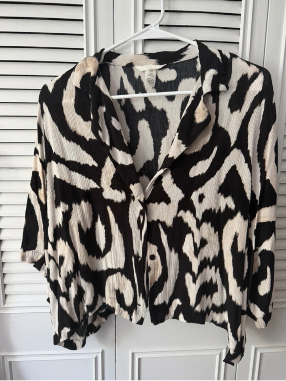 H&M Black and Cream Animal Print Button-Down Shirt